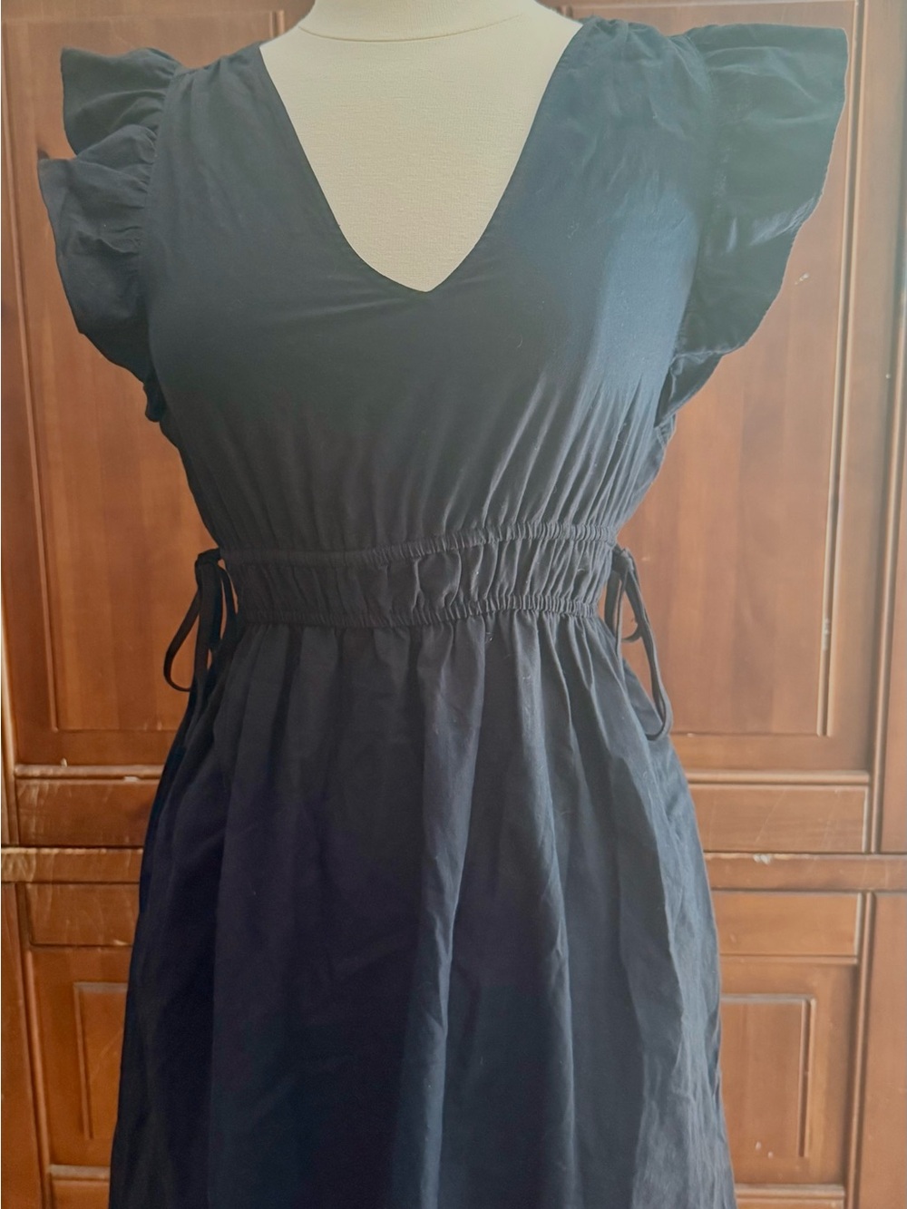 Universal Thread Black Flutter Sleeve Cotton Mini Dress XS Elastic Waist
